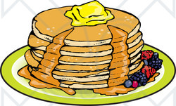 Clipart Illustration of a Stack Of Six Buttermilk Pancakes Topped ...
