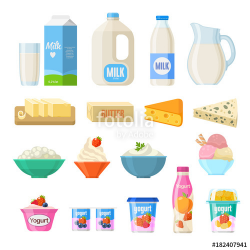 Vector collection of dairy products in flat style including milk ...