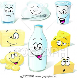 EPS Illustration - Dairy product cartoon - milk, cheeses, butter and ...