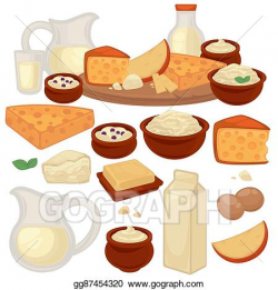 EPS Vector - Set of healthy dairy products: milk, cottage cheese ...