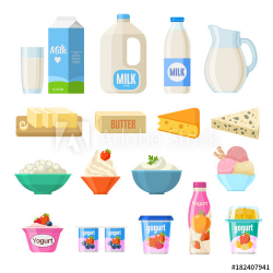 Vector collection of dairy products in flat style including ...