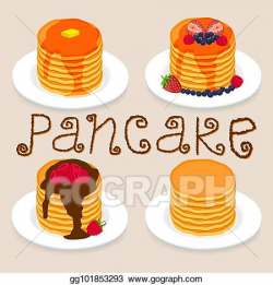 Vector Stock - Pancakes with berries, honey, piece of butter ...