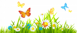 Grass Ground with Flowers and Butterflies PNG Clipart | Gallery ...