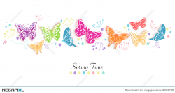 Butterfly And Flowers Abstract Spring Time Banner Vector Background ...