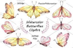 Watercolor Butterflies Clipart | Graphics