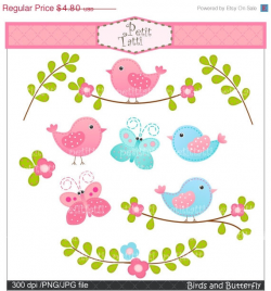 ON SALE Birds and Butterfly clipart cute Digital clipart