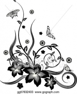 Vector Art - Gorgeous black corner floral design. Clipart Drawing ...