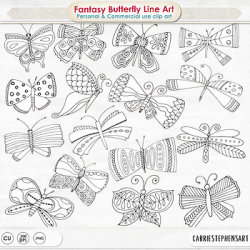 Whimsical Butterfly Doodle Line Art, Hand Drawn Butterflies Clip Art PNG
