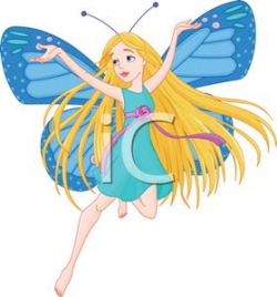 A Fairy with Big Blue Butterfly Wings Clip Art Image