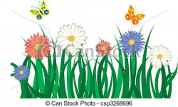 Clip Art Of Flowers And Grass Floral Background With Grass Flowers ...