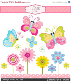 ON SALE cute Flower clipart - Butterfly clipart - instant download ...
