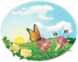 Spring Garden Scene | Butterfly Clipart