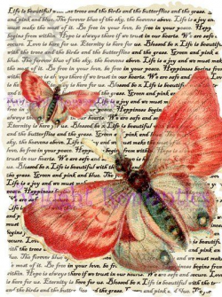 Dusky Pink Butterfly Vintage Art Print 12x8 FREE SHIPPING shabby ...
