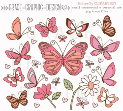 Butterfly Clipart, Butterfly and Flower Clipart, Butterflies, Vector ...