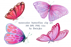 Digital Clipart, Watercolor Butterflies, Pink by swiejko ...