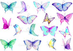 Watercolor butterflies blue purple yellow digital clipart