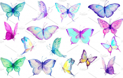 Watercolor Clip Art Blue Butterflies ~ Illustrations ~ Creative Market