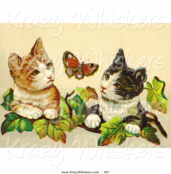 Critter Clipart of a Painting of Two Curious Victorian Cats in Ivy ...