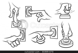 Cartoon hands pushing button. Outline. stock vector