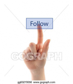 Clipart - Hand pressing follow button on white background. Stock ...