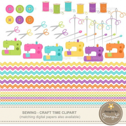 Sewing Craft Clipart, Digital Scrapbooking Buttons, Sewing Machine ...