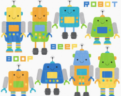 BUY 2 GET 1 FREE Cute Robots Clipart in neon for personal and