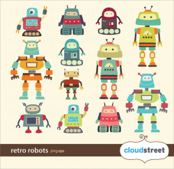 BUY 2 GET 1 FREE Vintage Robots Clipart for personal and commercial ...