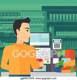 Vector Art - Cashier at supermarket checkout. Clipart Drawing ...