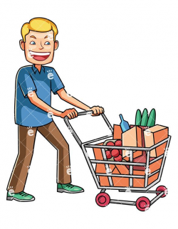 A Man Pushing A Shopping Cart Full Of Groceries - FriendlyStock.com ...