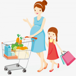 Cartoon Pregnant Women And Children To Buy Food Scene, Vegetable ...