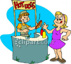 Boy Selling Hot Dogs - Royalty Free Clipart Picture