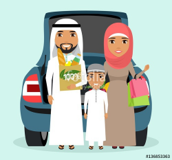 Young Arab family made a shopping trip. Environmentally friendly ...