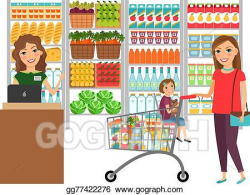 Vector Art - Woman shopping in grocery store. Clipart Drawing ...
