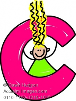 Clipart Image of A Happy Little Girl Climbing Over A Giant Letter C