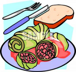 Bread and Cabbage Rolls - Royalty Free Clipart Picture