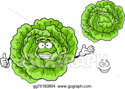 Vector Clipart - Happy green cartoon cabbage vegetable. Vector ...