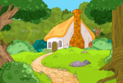 Cartoon Forest Cabin | Forest cabin, House illustration and Cabin