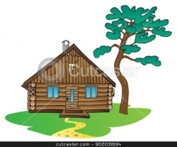 Wooden cabin and pine tree stock vector