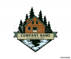 cabin in the woods river lake side logo - Buy this stock vector and ...