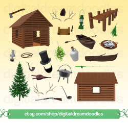 Cabin Clipart, Nature Clip Art, Woodland Graphic, Lodge Image ...