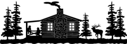 CABIN SCENE WITH ELK &ampCOWBOYS ON PORCH WS02 Clipart | Silhouette ...