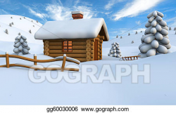 Stock Illustration - Log cabin in snow. Clipart Drawing gg60030006 ...