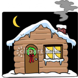 Cartoon of a Log Cabin, with Snow on the Roof, At Night - Royalty ...