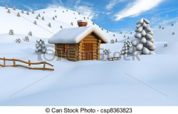 Winter Log Cabin Clipart