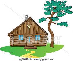 Vector Illustration - Wooden cabin and pine tree. EPS ...