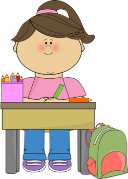 Kid Doing School Work Clip Art Image - girl sitting at her desk ...