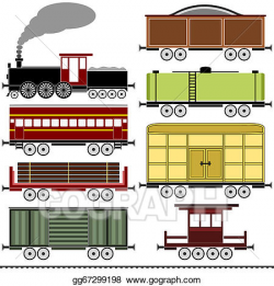 Vector Illustration - Steam locomotive train set. Stock Clip ...