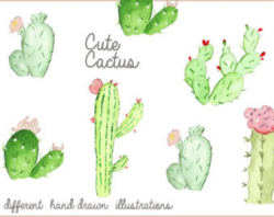 Watercolor Cacti Digital cactus clip art Western clipart