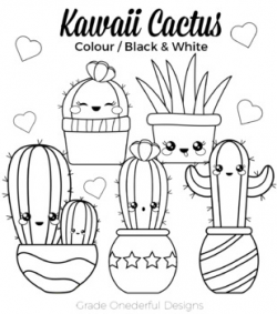 Kawaii Cactus Clipart: Color, Black and White, Cactus Paper by Grade ...