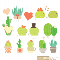 Valentine's Day Love Cactus Digital Clipart & Vector Set - Instant ...